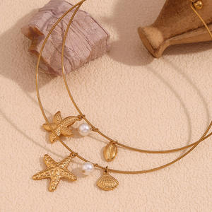 Summer Ocean Series Edelstahl 18 Karat vergoldet Seestern Muschel Muschel Perle Anhänger Halskette Schmuck - Product Image 3