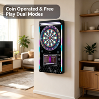 Máquina de Dardos Comercial OEM Mini de Pared con 26 Juegos de Competición Integrados, Posicionamiento Infrarrojo y Funcionamiento con Monedas