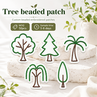 Patchs brodés personnalisés en perles en gros, motif arbre (palme, pin, sapin de Noël), applique en perles de rocaille pour vêtements et sacs, vente directe usine