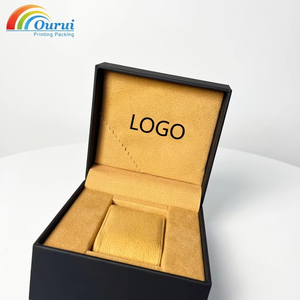 Durable Premium <b>Black</b> PU Leather Single Watch Storage <b>Box</b> with Plush Velvet Cushion Insert, Custom Logo Embossing Option - Product Image 4