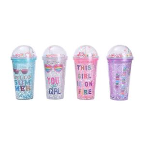 Sıcak satmak yaratıcı sevimli karikatür dikiş çift duvar plastik su şişesi yatay saman yatay saman su bardakları konteynerler - Product Image 4