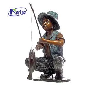 Personalizado al aire libre hogar jardín decoración tamaño real fundición latón bronce <span class=keywords><strong>escultura</strong></span> <span class=keywords><strong>pescador</strong></span> niño pesca estatua <span class=keywords><strong>escultura</strong></span> para la venta - Product Image 5