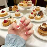 24 faux ongles en PMMA à motif cœur français, brillants, réutilisables, avec colle, pour pose DIY, qualité salon