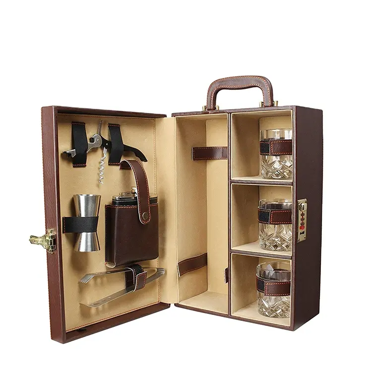 Professional Stainless Steel Cocktail Set With Leather Case