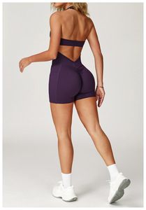 Costume da donna con Logo personalizzato da donna con tasca e collo appeso di bellezza scavato sul retro per Yoga abbigliamento sportivo da corsa per il Fitness - Product Image 5