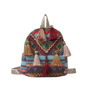 2025 <b>Lightweight</b> Women's Ethnic Style Tassel Crossbody <b>Backpack</b> Zipper Closure Geometric Pattern 20L Capacity Versatile Travel - Product Image 2