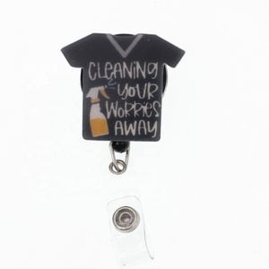 Porta Badge Acrilico Jotome 'Housekeeper Custodian Janitor Scrub Cleaning Your Worries Away' Modello 20241009 per Accessori Infermieristici - Product Image 1