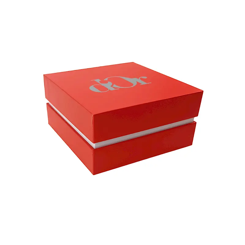 Caja de regalo de papel de lujo con logotipo personalizado, embalaje rígido en color rojo y blanco, con logotipo personalizado