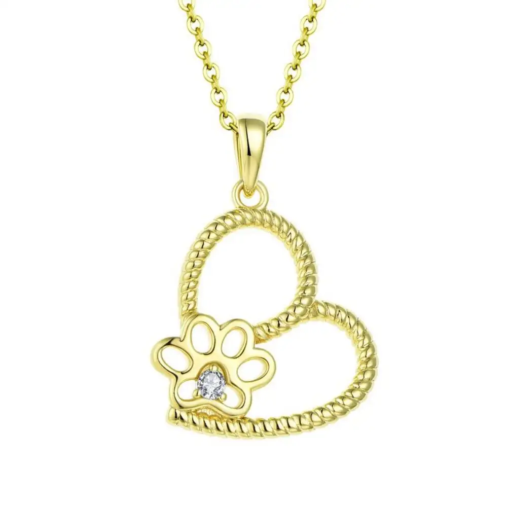 Hot Sale 925 Sterling Silver 18K Gold Plated Cute Heart Dog Paw Bone Pendant Necklace Jewelry For 2023 Women