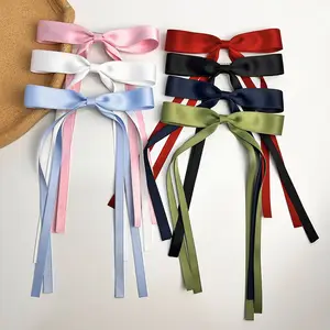 Nhật Bản Hàn Quốc Phong Cách Dài Ribbon Bện Tóc Bow Tóc Clip Cô Gái Womens Bow Ribbon Mỏ Vịt Clip Tự Làm Phụ Kiện Tóc Kẹp Tóc