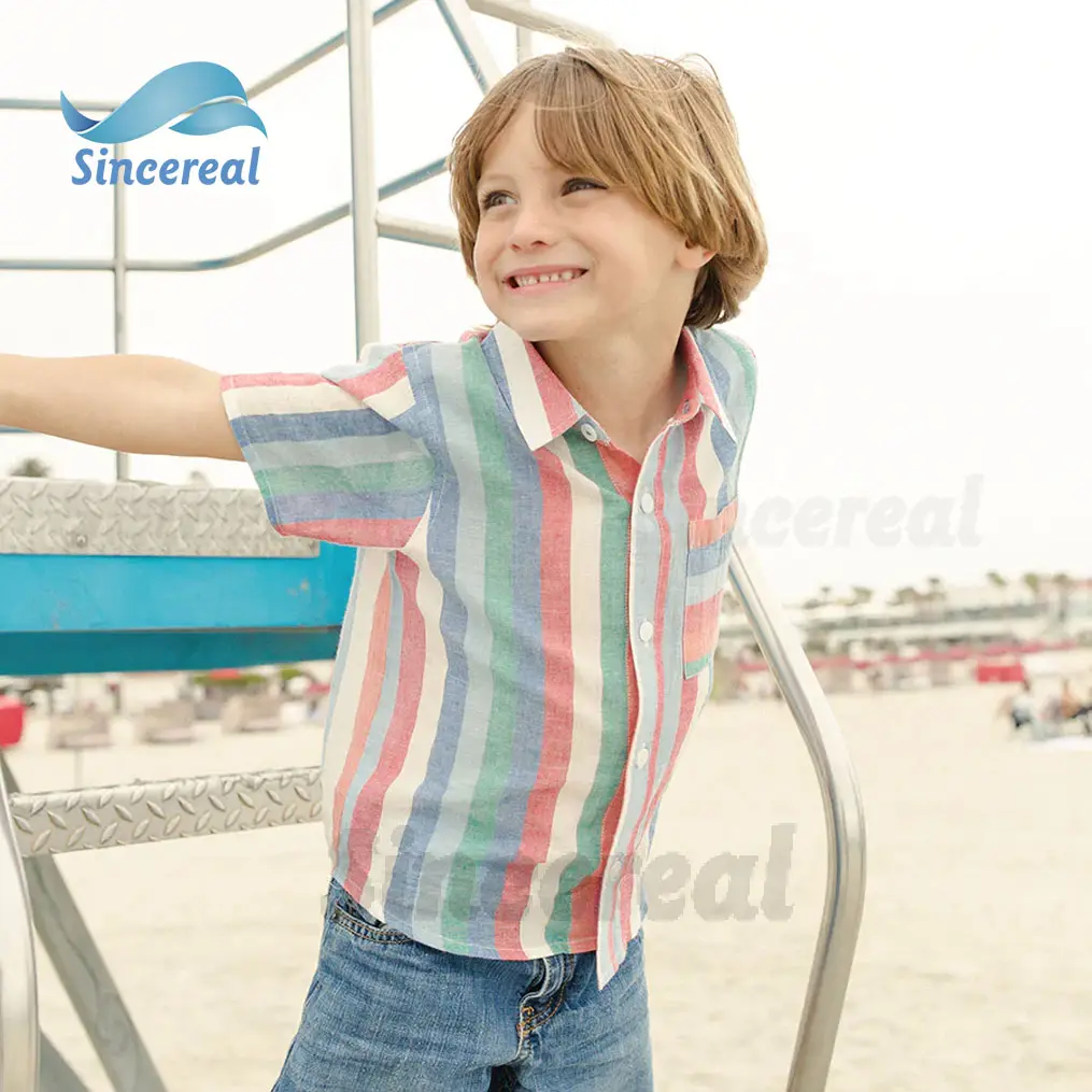 Custom logo children kid clothing 100% yarn-dyed cotton summer casual Multi Stripe Boys and girls polo Shirt tshirt