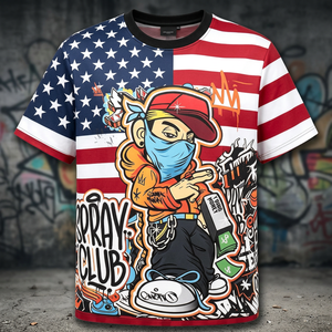 T-shirt pour homme à manches courtes, col rond, imprimé dessin animé Spray Club, style streetwear, coupe classique, logo imprimé sur le devant - Product Image 5