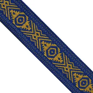Jacquard Woven Ethnic Ribbon Trim 1-1/8inch x 5 Yards for Sewing Crafting Gold Blue Waist Sewing Elastic Band 5 Yards