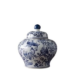 Best price blue and white home decoration accessories ceramic embossed storage jar