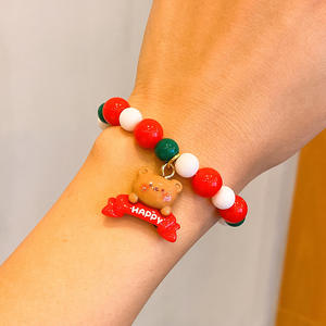 Noël enfants <span class=keywords><strong>Bracelet</strong></span> et cravate de cheveux ensemble filles bijoux père noël bonhomme de neige arbre charme perlé accessoires de noël fête faveurs cadeau - Product Image 5