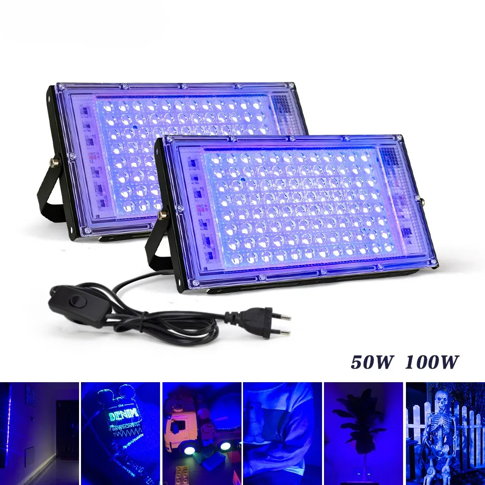 395nm 400nm LED UV đèn pha tia cực tím giai đoạn đèn 50 Wát 100 wát LED giai đoạn Blacklight không thấm nước Disco Đảng giai đoạn đèn nền