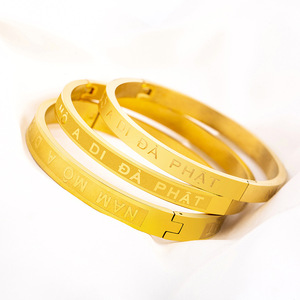 Namo Amitabha Buddha Letter <b>Bracelet</b> 6mm Gold Titanium Steel Unisex Jewelry Gift Fashion <b>Bangle</b> - Product Image 1