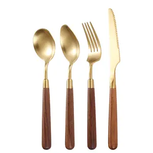 Walnut Wooden Handle 304 Stainless Steel Cutlery Steak Knife Fork Spoon Nordic Restaurant Tableware Knife Fork Flatware Set