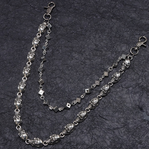 Yueli Double Layer <b>Skull</b> Dice Metal Double <b>Ring</b> Tibetan Silver Waist Chain Hip Hop Punk Style Jeans Charm Casual Wear - Product Image 3