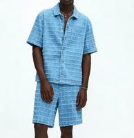 Ensemble deux pièces homme personnalisé : short et chemise en coton tissé respirant, manches courtes, style vieilli, motif à carreaux, idéal pour l'été