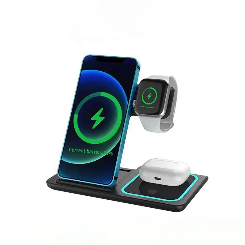 FUSUCTE 3 in 1 Wireless Chargers 15W Fast Charging Stand Portable Wireless Charger For IPhone Watch Airpod