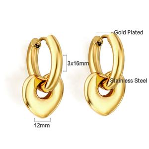 Pendientes de Aro Personalizables con Colgante de Corazón Hueco, Joyería para Mujer, Chapados en Oro de 18K, Acero Inoxidable - Product Image 2