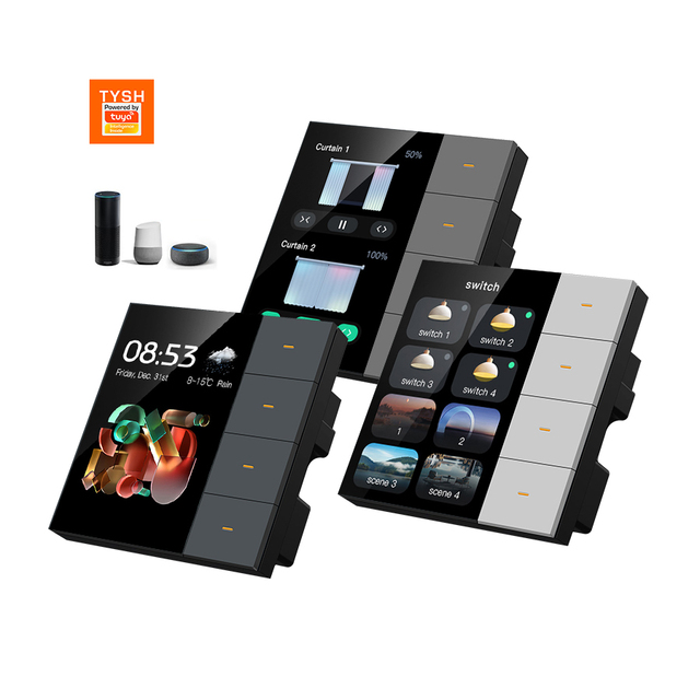 TYSH Tuya Zigbee Gateway 3.5 Inch Smart Switch Touch Control Wall Multi-functional Radar Induction 4 Dimming Lights 8 Scene