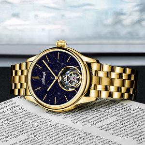 Montre mécanique de luxe pour homme en acier inoxydable doré, squelette volant, tourbillon, montre-bracelet d'affaires - Product Image 5