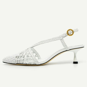 Sandales d'été grande taille 44 pour femme, à bout pointu, découpées, à talons aiguilles, avec bride arrière et tressage supérieur - Product Image 2