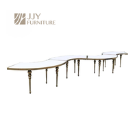 JJY-YHZ-H001 Vente en gros de table de banquet de luxe en acier inoxydable, table de dîner en verre serpentine pour mariage