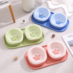 Ensemble de gamelles pour animaux de compagnie Chong Ke, plateau double en plastique pour chats et chiens avec bols pour nourriture et eau, design anti-renversement - Product Image 3