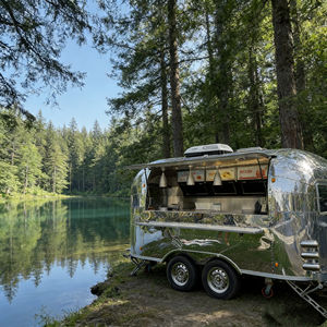 Remorque de restauration professionnelle à finition miroir avec équipement de cuisine intégré, idéale pour la vente de nourriture de rue de style restaurant - Product Image 2