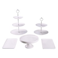 Ensemble de décoration de fête de mariage de luxe en gros, support à gâteau rond à 3 étages, plateau à dessert blanc, ensemble de décoration de fête