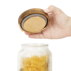 סיטונאי זכוכית המצולע מכולות מזון צנצנות עם עץ acacia מכסה אוויר ידידותי לסביבה לא רעיל - Product Image 4