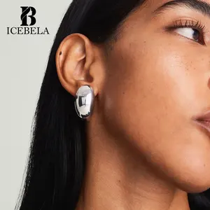 ICEBELA 925 Sterling Silver Fine Jewelry Custom Statement Party Jewelry Vintage Chunky Mega Dome Hoop Earrings For Women