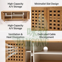 Meuble TV avec portes coulissantes à double lamelles, finition naturelle, pour maison familiale, avec trou pour câbles et étagère réglable, meuble de rangement multimédia