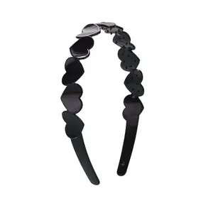 Women Black Plastic Heart Shape Hair Band Headband With Teeth