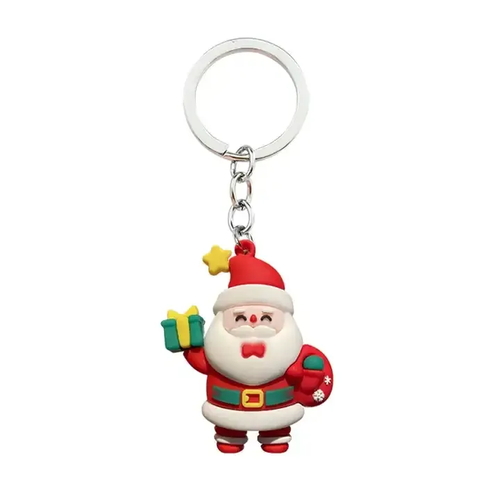 Kartun 3D lucu Santa Claus manusia salju desain karet gantungan kunci tas liontin ransel dekorasi natal hadiah gantungan kunci dengan Lanyard