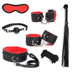 Vente en gros d'équipement de bondage BDSM pour adultes, 7 ensembles de masques pour les yeux pour hommes et femmes, fouet à boule buccale, sangle de retenue des pieds en cuir, jouets sexuels - Product Image 1
