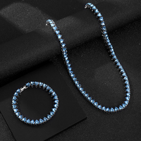 Set perhiasan gelang rantai tenis berlian kristal biru harga grosir perhiasan Pria Wanita Kustom es keluar