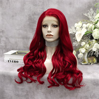 Perruques en cheveux synthétiques résistants à la chaleur Futura Swiss Lace 24inch Celebrity couleur rouge vague pre-plucked Natural Hairline