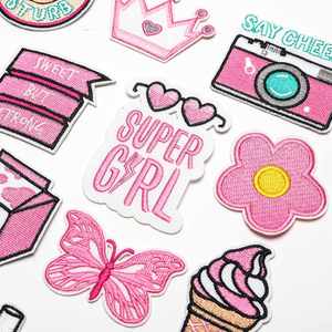 Large Collection Embroidered Iron on pink Crown <b>Camera</b> Lip Milk Drink Flower Flamingo Patch for Clothing Hat <b>Bag</b> Decoration - Product Image 4