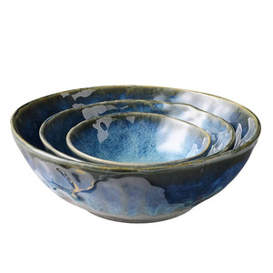 Vente en gros de saladier de style japonais Four bleu clair vaisselle en céramique <span class=keywords><strong>assiettes</strong></span> et bol vaisselle service de vaisselle en porcelaine - Product Image 1
