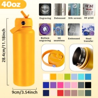 Bouteille d'eau isotherme personnalisée avec logo, couvercle rabattable anti-fuite, plusieurs tailles 12-40 oz, chaud 24H froid 12H