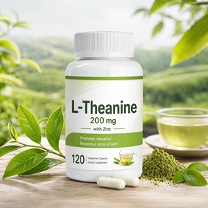 L-Teanina 200 mg <span class=keywords><strong>con</strong></span> Capsule di Zinco, Supporta <span class=keywords><strong>Calma</strong></span> e Concentrazione, Integratore Alimentare OEM Etichetta Privata CN Q2 - Product Image 1