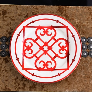 Wholesale 8/10 Inch Western Europe <b>Red</b> Paper-cut Luxury Home Decors Bone China Dining Room <b>Sets</b> Dishes and Plates - Product Image 4
