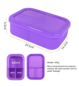 Lonchera Bento de Silicona de Grado Alimenticio, 3 Compartimentos, Contenedores para Control de Porciones, para Adultos y Estudiantes, Apta para Microondas y Lavavajillas - Product Image 3