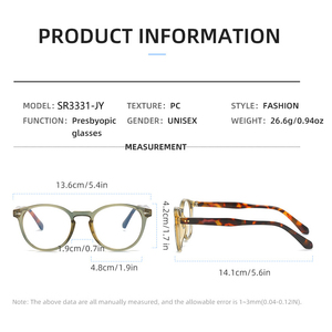 Sunray OEM Blue Light Blocking Round Reading Glasses Spring Hinge Fashion Rivet Senior Elderly Readers for Women Men - Product Image 3