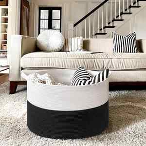Panier à linge pliable en corde de coton tressée, grand format, pour la maison, rangement de jouets en tissu rond, vente en gros - Product Image 4