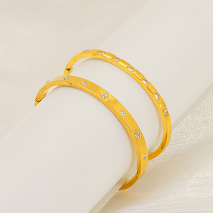 ZOGXIN Gold Plated Bracelet <b>Set</b> For Women Diamond Inlay Everyday Wear Jewelry Round Design Stainless Steel <b>Bangles</b> - Product Image 4